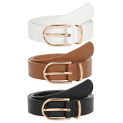 JASGOOD 3 Pack Women’s Leather Belts for Jeans Pants Fashion Ladies Belt with Gold Buckle