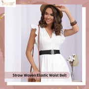 JASGOOD Straw Woven Elastic Belt Summer Boho Braided Dress Belt Women Stretch Waist Belt