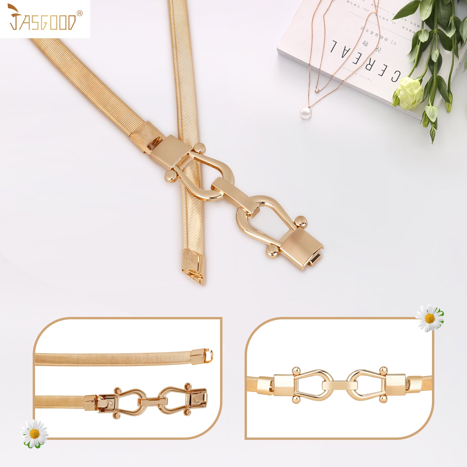 JASGOOD Skinny Metal Waist Belt for Dress Fashion Waistband Elastic Metal Chain Belt - JASGOOD OFFICIAL