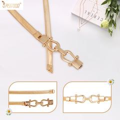 JASGOOD Skinny Metal Waist Belt for Dress Fashion Waistband Elastic Metal Chain Belt
