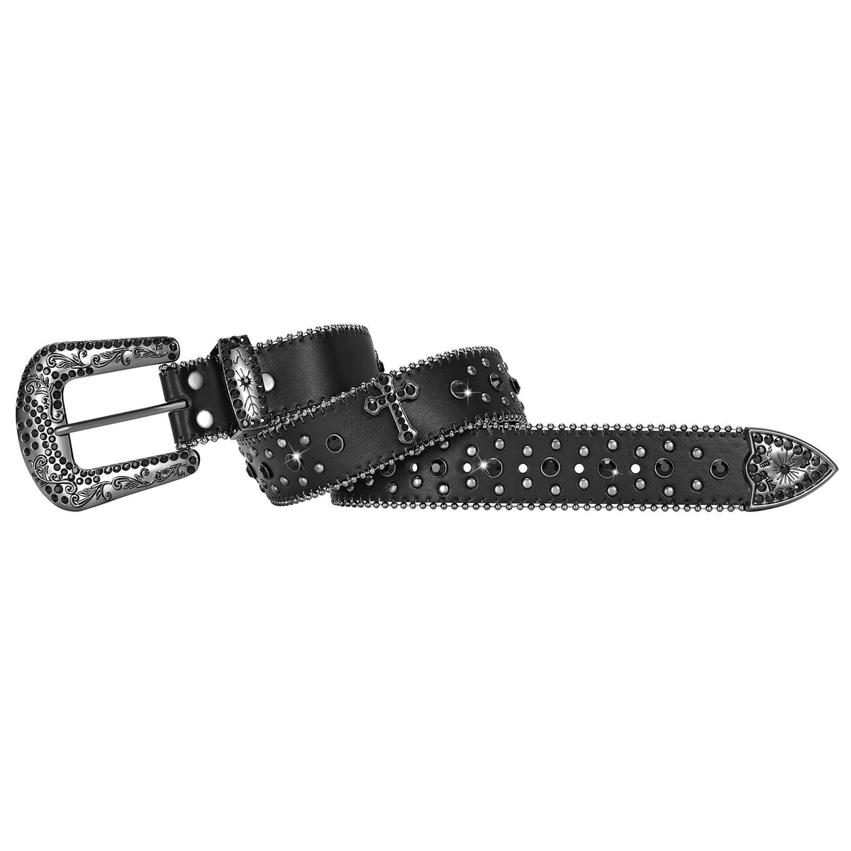 Rhinestone Studded Belt With Cross Crown - JASGOOD OFFICIAL