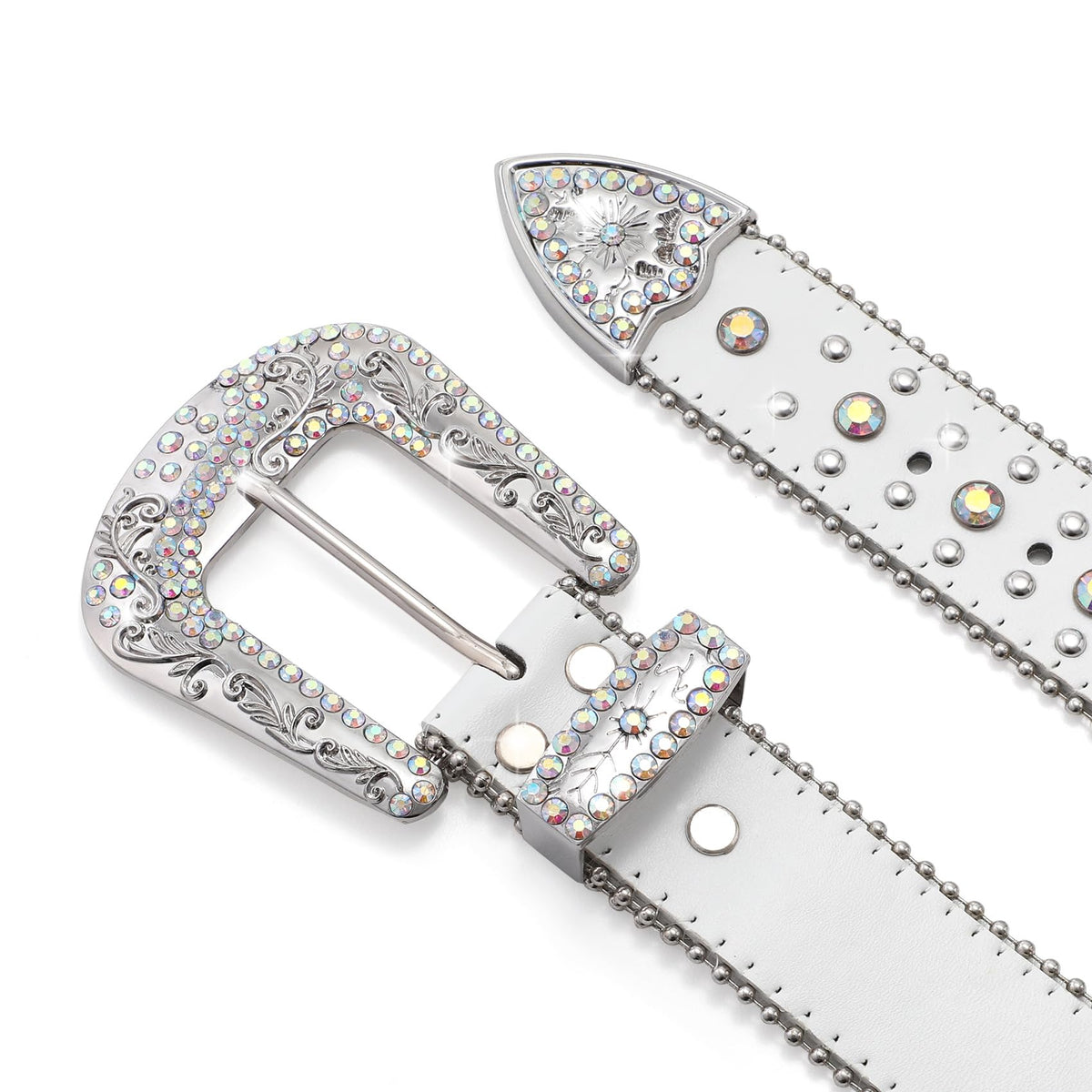 Rhinestone Studded Belt With Cross Crown - JASGOOD OFFICIAL