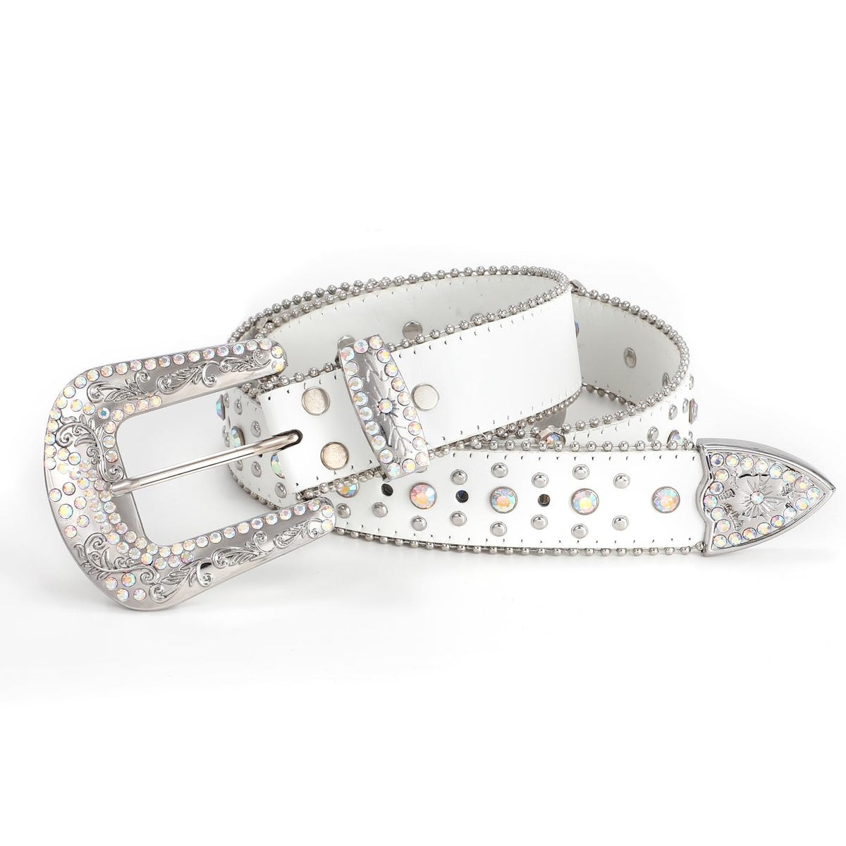 Rhinestone Studded Belt With Cross Crown - JASGOOD OFFICIAL