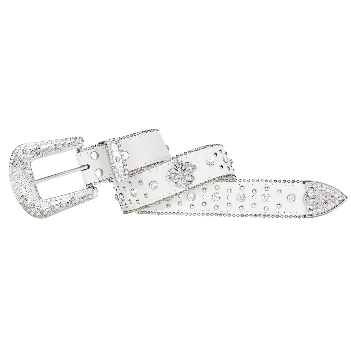 Rhinestone Studded Belt With Cross Crown - JASGOOD OFFICIAL