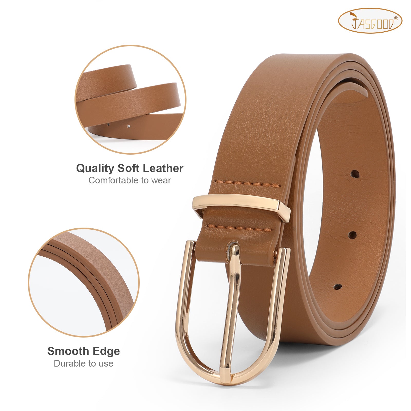 JASGOOD 3 Pack Women’s Leather Belts for Jeans Pants Fashion Ladies Belt with Gold Buckle - JASGOOD OFFICIAL