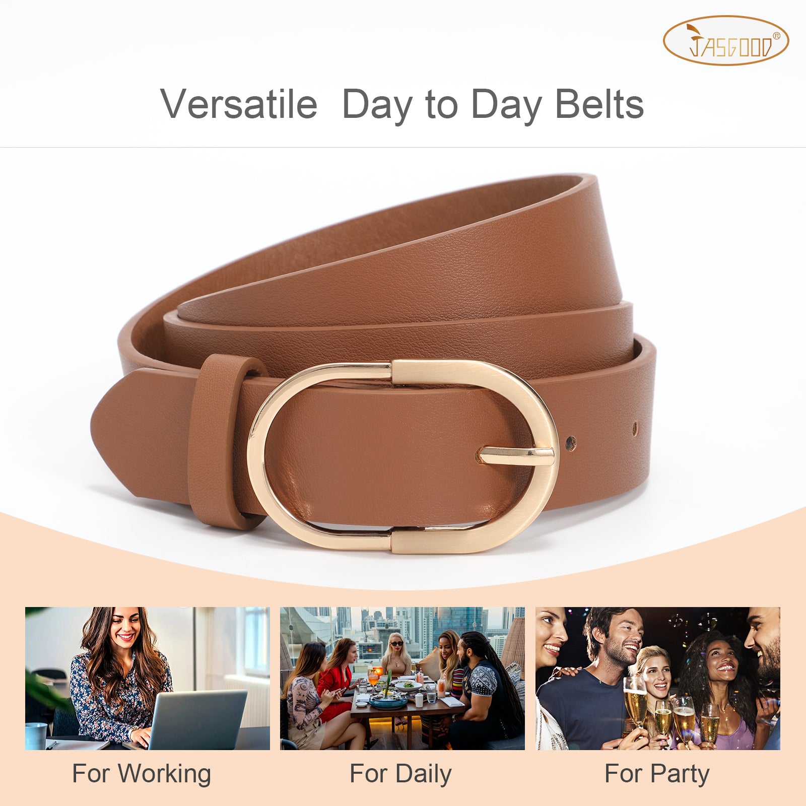 JASGOOD 3 Pack Women’s Leather Belts for Jeans Pants Fashion Ladies Belt with Gold Buckle - JASGOOD OFFICIAL