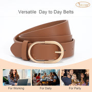 JASGOOD 3 Pack Women’s Leather Belts for Jeans Pants Fashion Ladies Belt with Gold Buckle