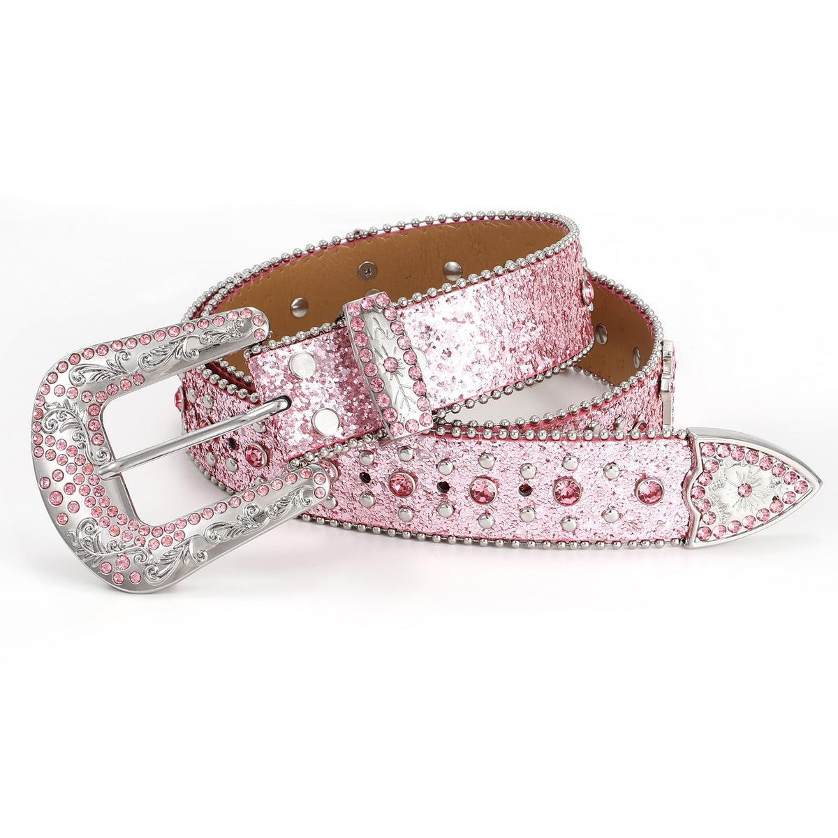 Rhinestone Studded Belt With Cross Crown - JASGOOD OFFICIAL