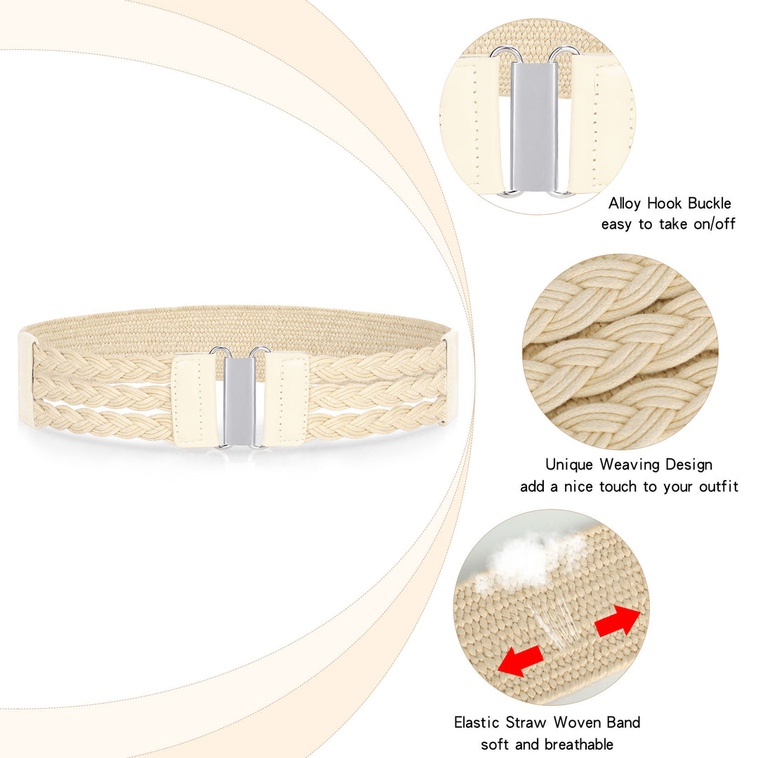 JASGOOD Straw Woven Elastic Belt Summer Boho Braided Dress
