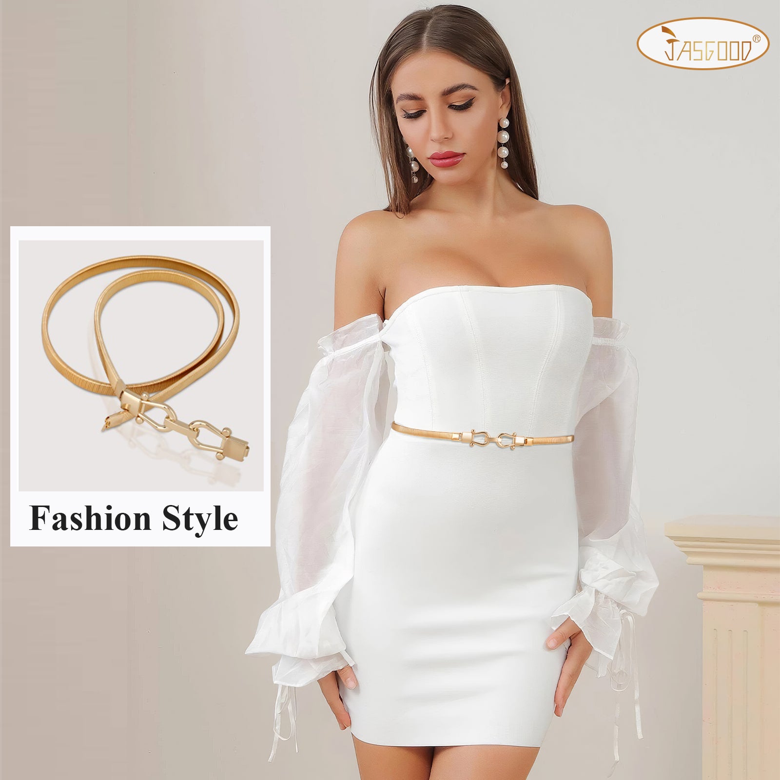 JASGOOD Skinny Metal Waist Belt for Dress Fashion Waistband Elastic Metal Chain Belt - JASGOOD OFFICIAL