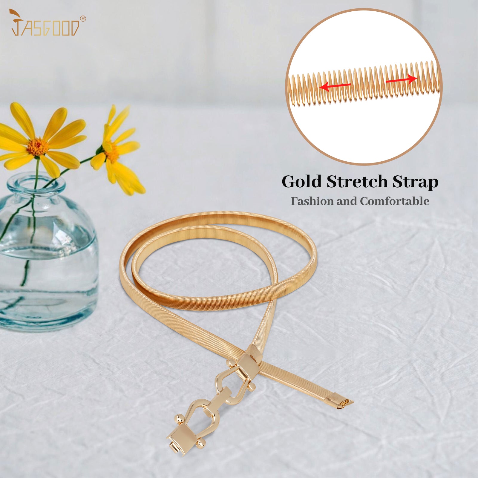 JASGOOD Skinny Metal Waist Belt for Dress Fashion Waistband Elastic Metal Chain Belt - JASGOOD OFFICIAL