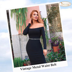 JASGOOD Skinny Metal Waist Belt for Dress Fashion Waistband Elastic Metal Chain Belt