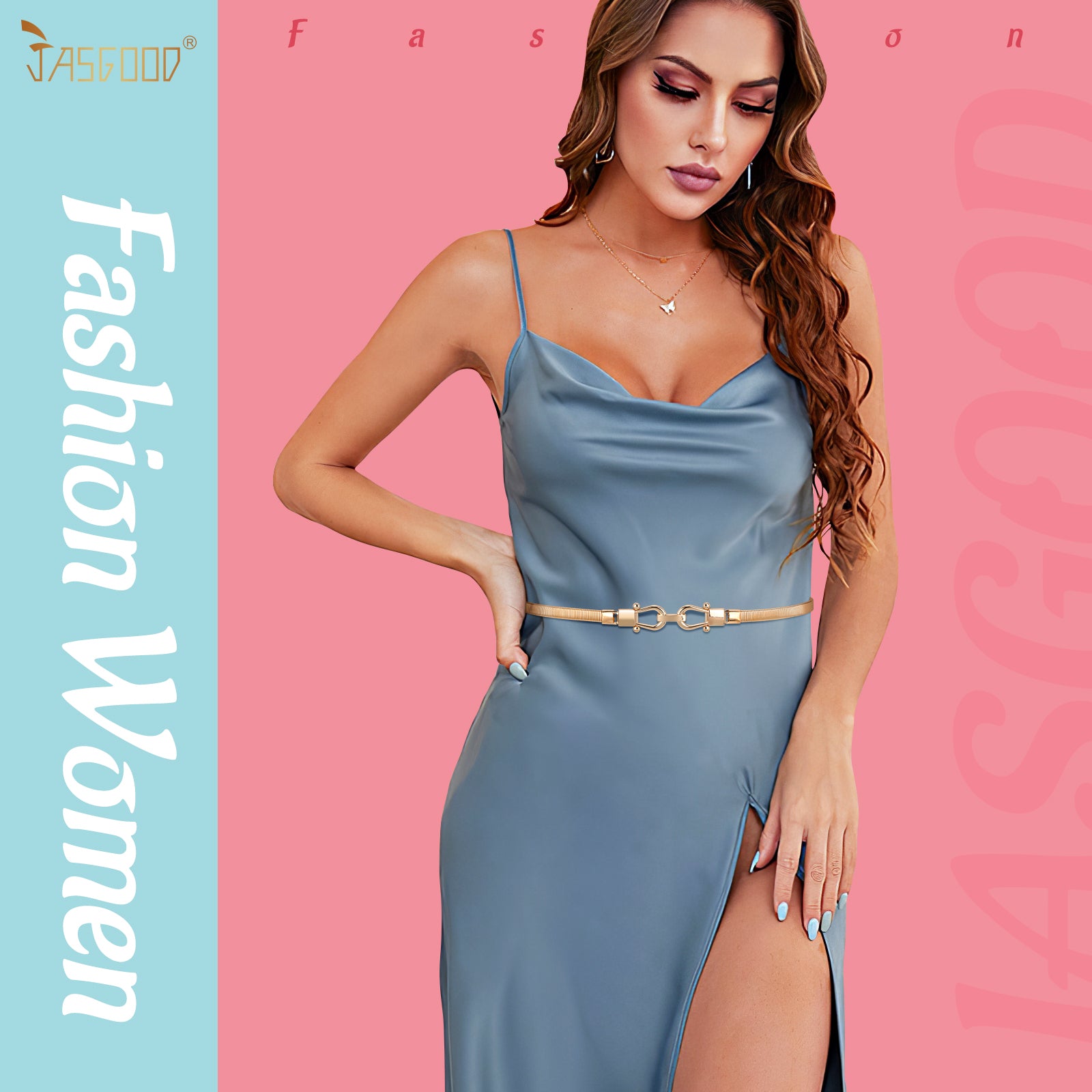 JASGOOD Skinny Metal Waist Belt for Dress Fashion Waistband Elastic Metal Chain Belt - JASGOOD OFFICIAL