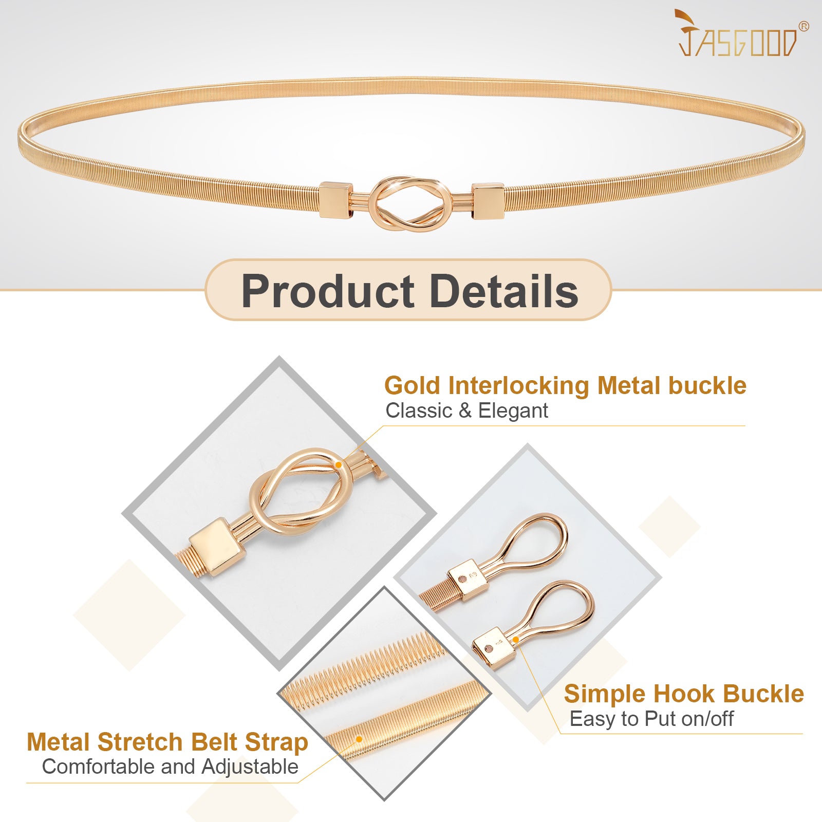 JASGOOD Skinny Metal Waist Belt for Dress Fashion Waistband Elastic Metal Chain Belt - JASGOOD OFFICIAL