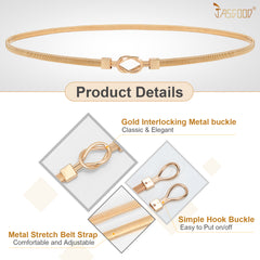 JASGOOD Skinny Metal Waist Belt for Dress Fashion Waistband Elastic Metal Chain Belt