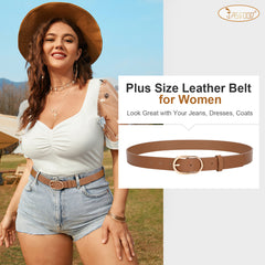 JASGOOD Women’s Leather Belts for Jeans Pants Plus Size Fashion Ladies Belt with Gold Buckle