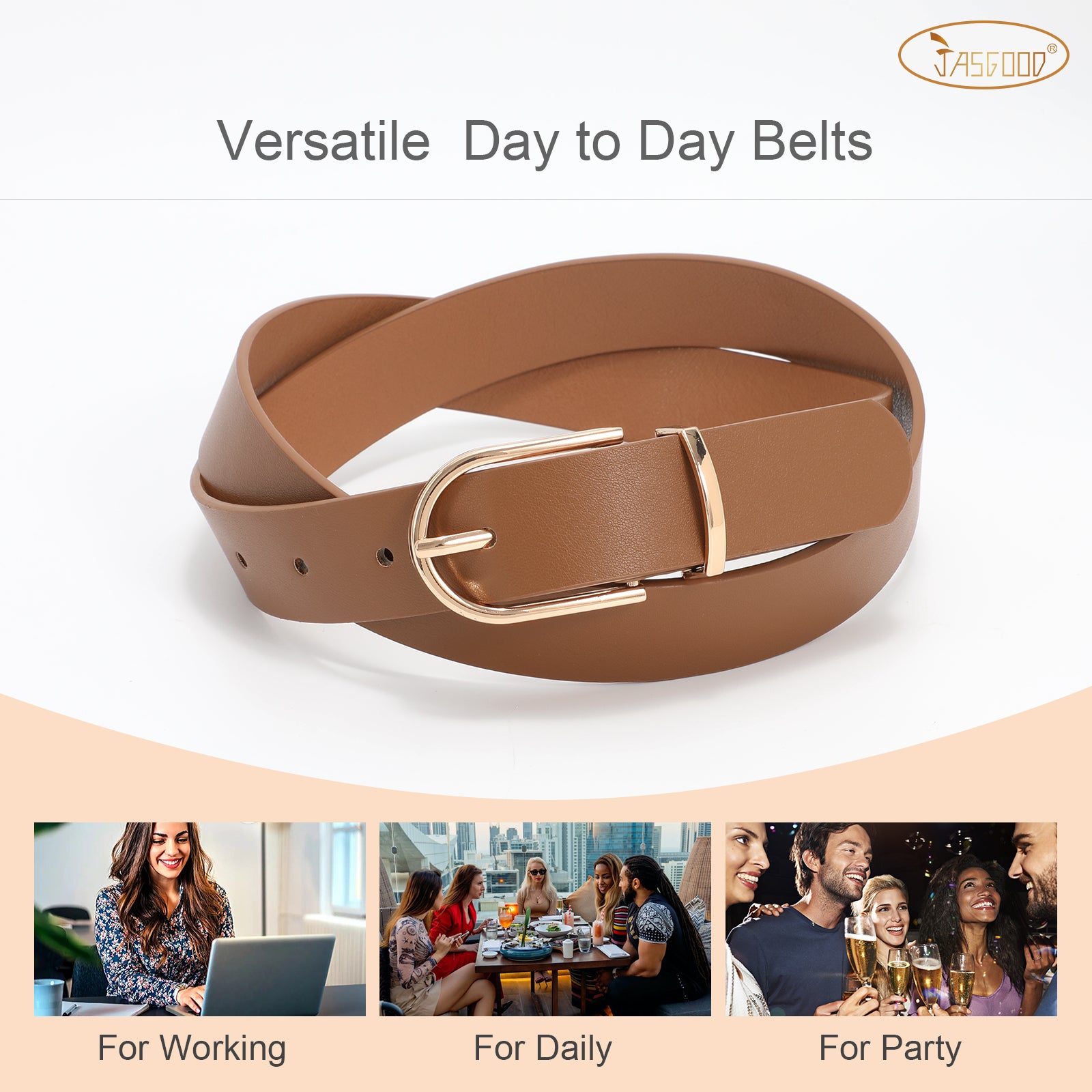 JASGOOD 3 Pack Women’s Leather Belts for Jeans Pants Fashion Ladies Belt with Gold Buckle - JASGOOD OFFICIAL