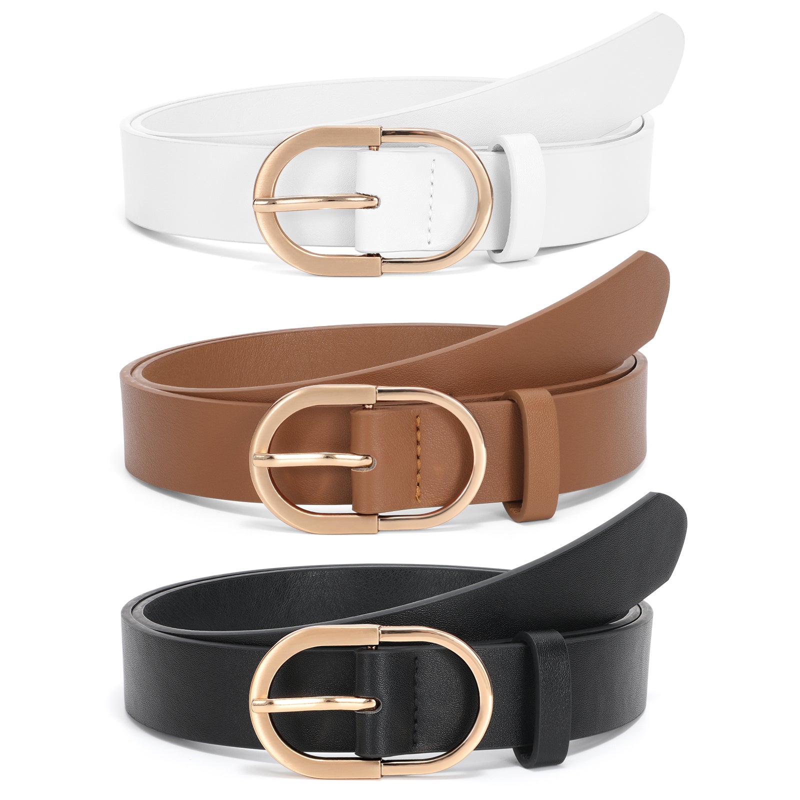 JASGOOD 3 Pack Women’s Leather Belts for Jeans Pants Fashion Ladies Belt with Gold Buckle - JASGOOD OFFICIAL