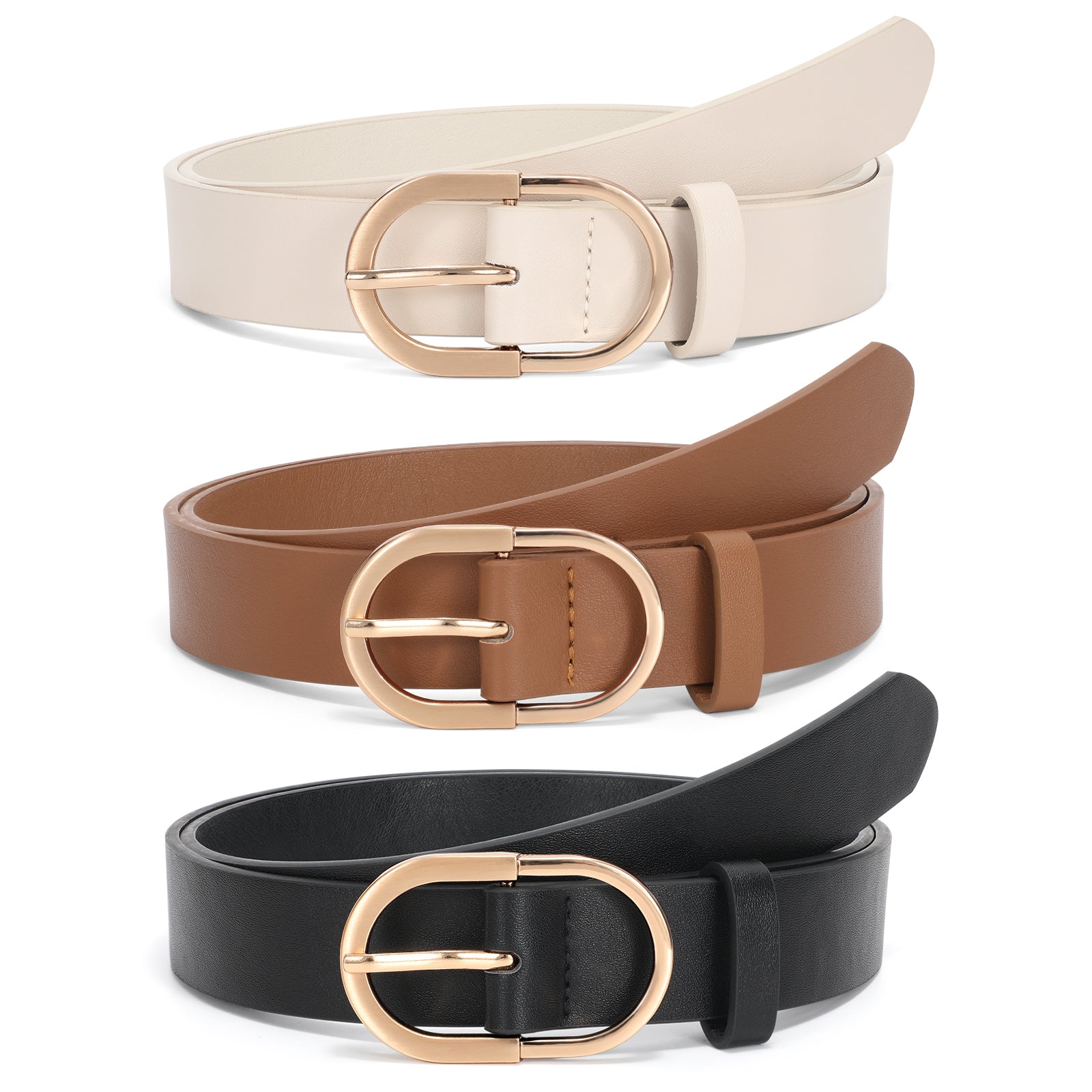 JASGOOD 3 Pack Women’s Leather Belts for Jeans Pants Fashion Ladies Belt with Gold Buckle - JASGOOD OFFICIAL