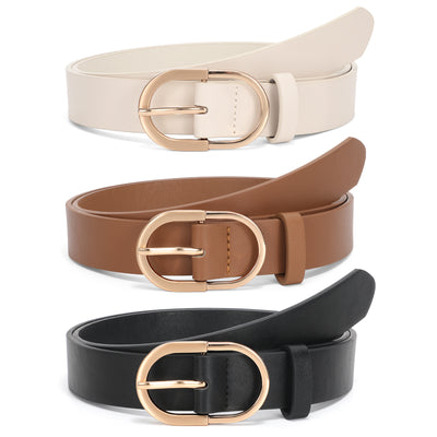 JASGOOD 3 Pack Women’s Leather Belts for Jeans Pants Fashion Ladies Belt with Gold Buckle