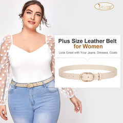 JASGOOD Women’s Leather Belts for Jeans Pants Plus Size Fashion Ladies Belt with Gold Buckle