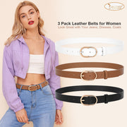 JASGOOD 3 Pack Women’s Leather Belts for Jeans Pants Fashion Ladies Belt with Gold Buckle