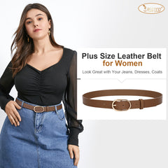JASGOOD Women’s Leather Belts for Jeans Pants Plus Size Fashion Ladies Belt with Gold Buckle