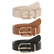 JASGOOD 3 Pack Women’s Leather Belts for Jeans Pants Fashion Ladies Belt with Gold Buckle