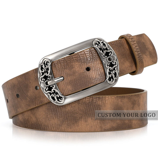 JASGOOD 1 Pack Vintage Snake Pattern Design Faux Leather Zinc Alloy Pin Buckle Women Belt For Jeans