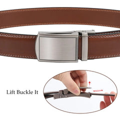 Men's Ratchet Belt for Dress 2Pack Slid Leather Belt with Automatic Click Buckle