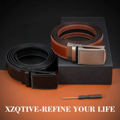 Men's Ratchet Belt for Dress 2Pack Slid Leather Belt with Automatic Click Buckle