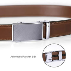 Men's Ratchet Belt for Dress 2Pack Slid Leather Belt with Automatic Click Buckle