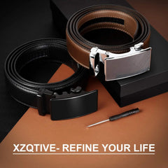 Men's Ratchet Belt for Dress 2Pack Slid Leather Belt with Automatic Click Buckle