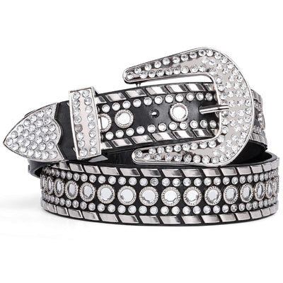 Rhinestone Belt for Men Women SUOSDEY Western Cowboy Cowgirl Bling Studded Leather Belt for Jeans Pants