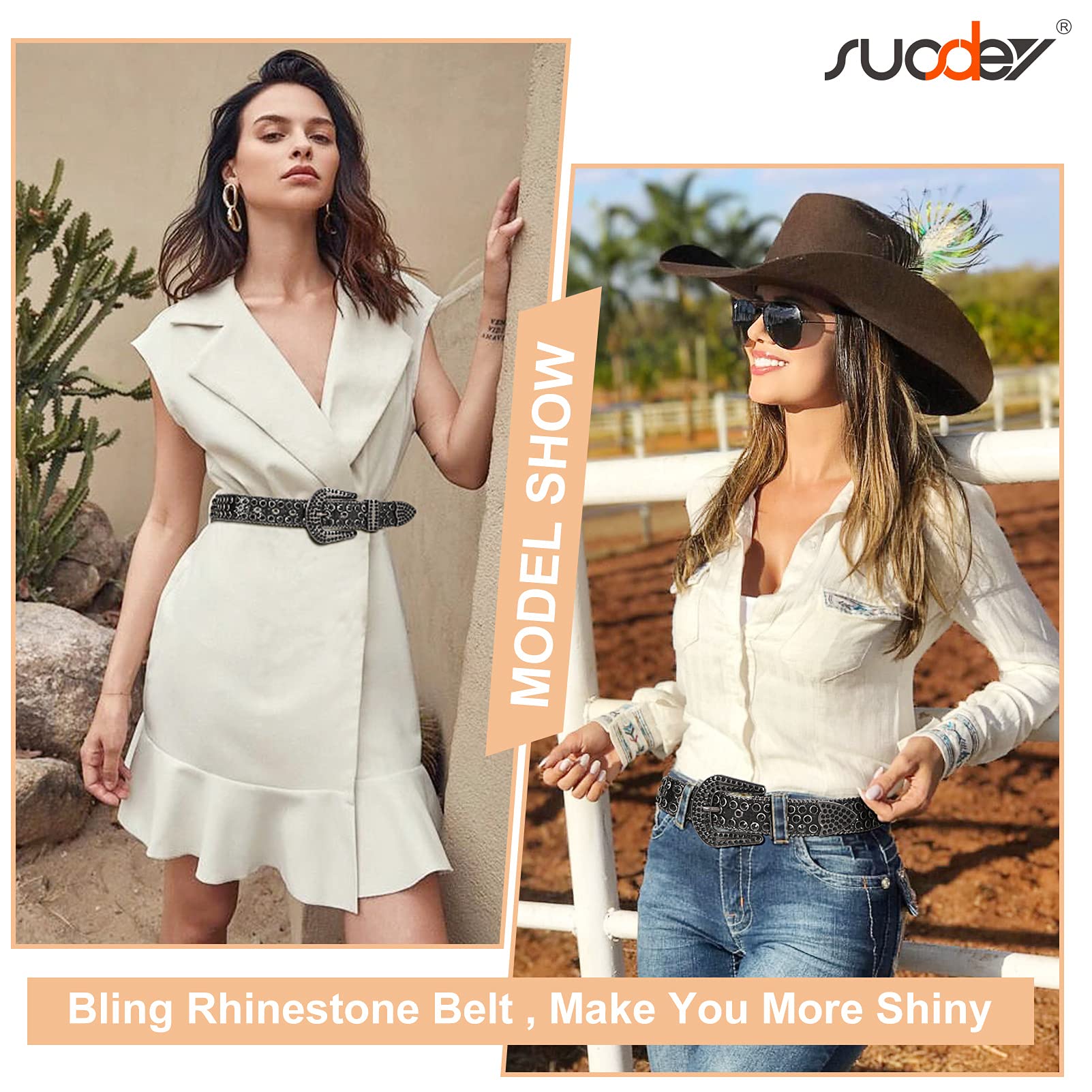 Men Women Fashion Rhinestone Belt Western Cowgirl Bling Studded Design Leather Diamond Belt for Jeans Dress