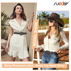Men Women Fashion Rhinestone Belt SUOSDEY Western Cowgirl Bling Studded Design Leather Diamond Belt for Jeans Dress