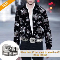 Rhinestone Belt for Men Women Western Cowboy Cowgirl Bling Studded Leather Belt for Jeans Pants