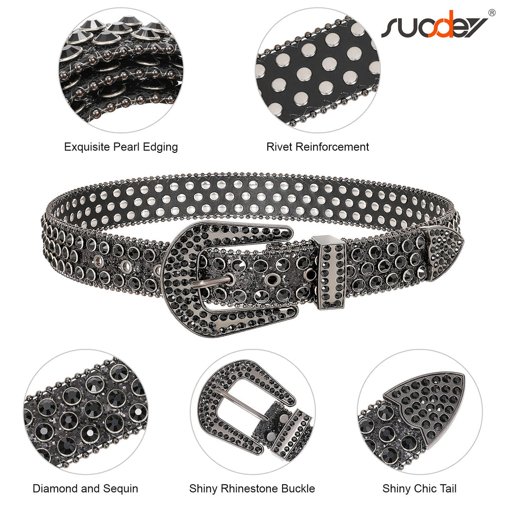 Men Women Fashion Rhinestone Belt SUOSDEY Western Cowgirl Bling Studded Design Leather Diamond Belt for Jeans Dress