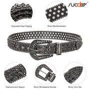 Men Women Fashion Rhinestone Belt SUOSDEY Western Cowgirl Bling Studded Design Leather Diamond Belt for Jeans Dress