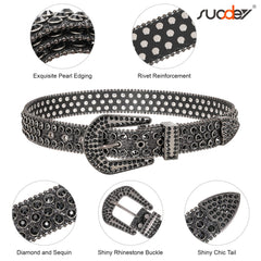 Men Women Fashion Rhinestone Belt SUOSDEY Western Cowgirl Bling Studded Design Leather Diamond Belt for Jeans Dress