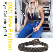 Men Women Fashion Rhinestone Belt SUOSDEY Western Cowgirl Bling Studded Design Leather Diamond Belt for Jeans Dress