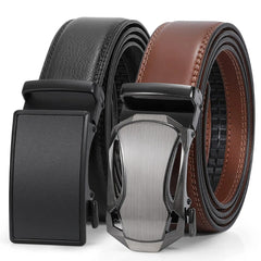 Men's Ratchet Belt for Dress 2Pack Slid Leather Belt with Automatic Click Buckle