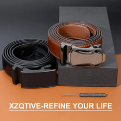 Men's Ratchet Belt for Dress 2Pack Slid Leather Belt with Automatic Click Buckle