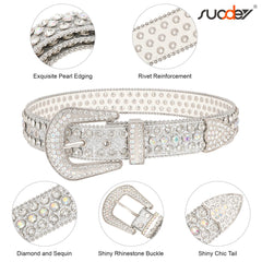 Men Women Fashion Rhinestone Belt SUOSDEY Western Cowgirl Bling Studded Design Leather Diamond Belt for Jeans Dress
