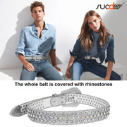 Men Women Fashion Rhinestone Belt SUOSDEY Western Cowgirl Bling Studded Design Leather Diamond Belt for Jeans Dress