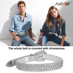 Men Women Fashion Rhinestone Belt SUOSDEY Western Cowgirl Bling Studded Design Leather Diamond Belt for Jeans Dress