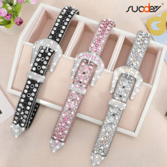 Men Women Fashion Rhinestone Belt SUOSDEY Western Cowgirl Bling Studded Design Leather Diamond Belt for Jeans Dress