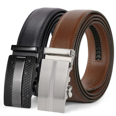 Men's Ratchet Belt for Dress 2Pack Slid Leather Belt with Automatic Click Buckle