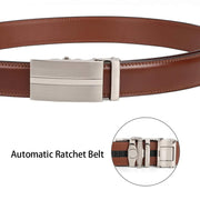 Men's Ratchet Belt for Dress 2Pack Slid Leather Belt with Automatic Click Buckle