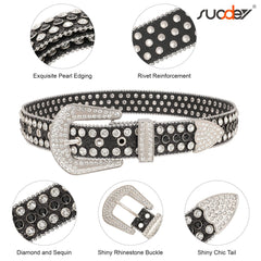 Men Women Fashion Rhinestone Belt SUOSDEY Western Cowgirl Bling Studded Design Leather Diamond Belt for Jeans Dress